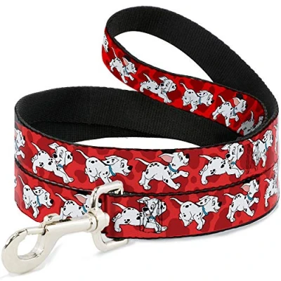 Image of Buckle Down Pet Leash Dalmatians Running/Paws Reds/White/Black 6 Feet Long 1&quot; Wide