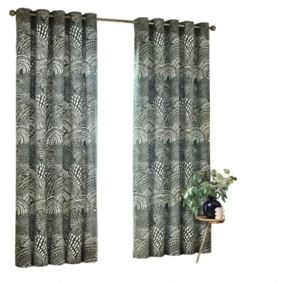 Image of Hoem HÖEM Nola Abstract Curtains Green Cotton Size 168 cm x 137