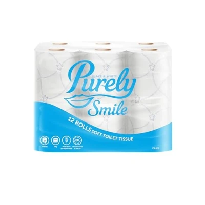 Image of Blake &amp; White Purely Smile 3ply Soft Toilet Roll Pack of 12 PS1125 FSC Certified (Packaging May Vary)