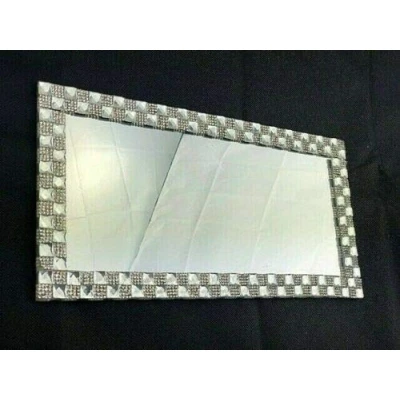 Image of 32x16cm Rectangle Shape Diamante Lace Mirrored Candle Plate an Elegant Addition to Your Home Best Gift
