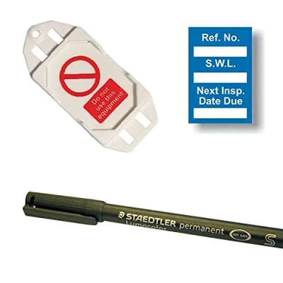 Image of Safe Working Load Tag Kit, Blue, Pack of 20 Holders/40 Inserts/1 Pen,