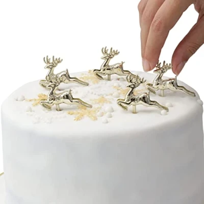 Image of Cake Toppers Merry Christmas Decoration 6 10 Pieces Cupcake Multi Purpose (Gold Reindeer)