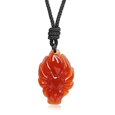 Image of COAI Nine Tailed Fox Amulet Carnelian Stone Pendant Necklace