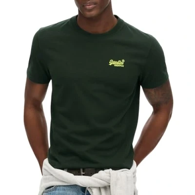Image of Superdry TEE Vintage LOGO EMB Basic Tshirt, Men&#039;s, Size: Medium, Forest green fluro yellow