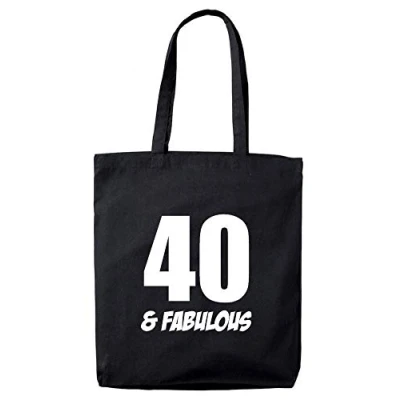 Image of Lolmugs 40th Birthday Gift Bag, 40 and Fabulous Black 38x42cm 100% Cotton Tote