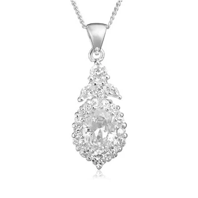 Image of Tuscany Silver Women&#039;s Sterling White Cubic Zirconia Teardrop Pendant on Curb Chain of 46cm/18&quot;