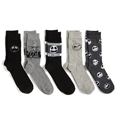 Image of Disney mens Nightmare Before Christmas Men&#039;s 5 Pack Crew Socks, Black Grey Multi, 10 13