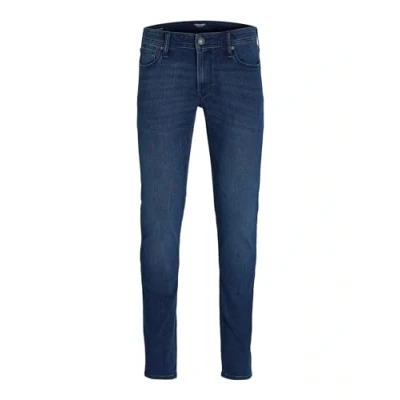 Image of JACK &amp; JONES Mens Slim Fit Denim Jeans Liam Skinny Stretch Buttoned Zip Fly, Blue Colour, UK Size 30W / 32L