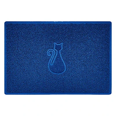 Image of Nicoman Cat Shape Litter Box Mat, Dog Food Feeding Tray Matt, Non Slip, Easy Clean, Washable(90x60cm,Large),BLUE