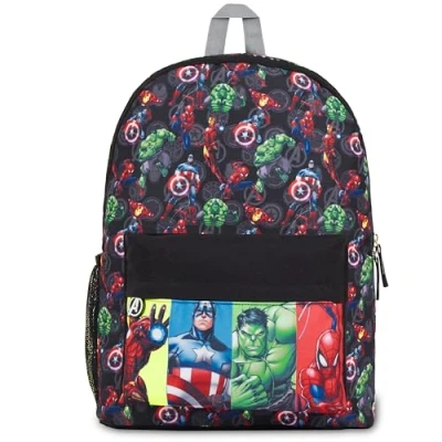 Image of Marvel Kids Backpack, School Bag with Zipped Front Pocket Boys Gifts (Black Avengers)