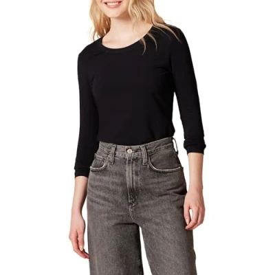 Image of Amazon Essentials Women&#039;s Classic Fit Long Sleeve Crewneck T Shirt (Available in Plus Size), Black, S