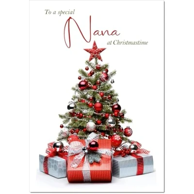 Image of doodlecards Nana Christmas Card Tree and Parcels Medium Size for with Plain Envelope