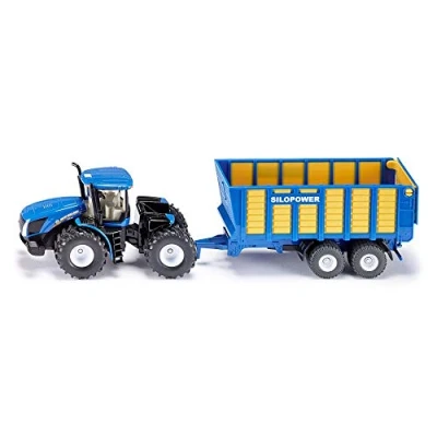 Image of siku 1947, New Holland Tractor with Silage Trailer, 1:50; Metal,Plastic, Blue, Multifunctional