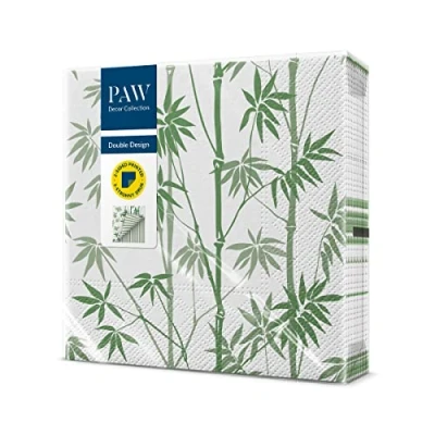 Image of PAW Napkins 3 Ply (33 x 33 cm) i 20 Pieces Perfect for Birthdays, Parties, Weddings, Communion and Celebrations Paper Printed on Both Sides Bamboo, Green, Streak Bamboo Forest