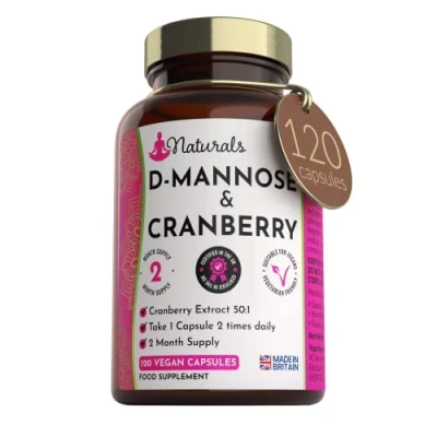 Image of 120 D Mannose and Cranberry Capsules (2 Months Supply) 1000mg Extract Per Serving UK Made Vegan Supplement (Not Tablets) High Strength Natural UTI Support for Women &amp; Men
