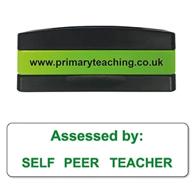 Image of Stackable Self Peer Teacher Assessed Pre Inked School Teachers Feedback Marking Stamper Stamp 44x13mm Primary Teaching Services (Green)
