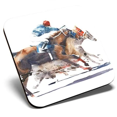 Image of Great Single Coaster Square Horse Racing Jockey Race Glossy Quality Coasters Tabletop Protection for Any Table Type #21697