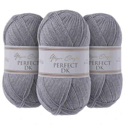 Image of Utopia Crafts DK Double Knitting Yarn 3X 100g (Light Grey Heather)
