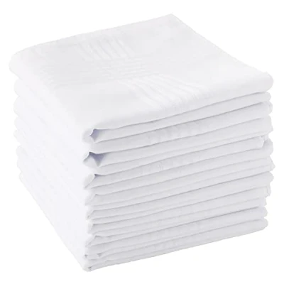 Image of Scotamalone Men&#039;s Handkerchiefs 100% Soft Cotton White Hankie Hankerchieves, White, L