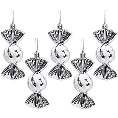 Image of Christmas Concepts® Pack of 5 110mm Large Sweet Shaped Baubles Shiny &amp; Glitter Decorated (Graphite)