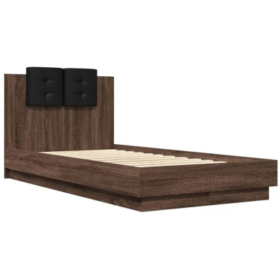 Image of vidaXL Bed Frame with Headboard and Drawer Storage Single 90x190 cm Brown Oak Engineered Wood Modern Bedroom Furniture