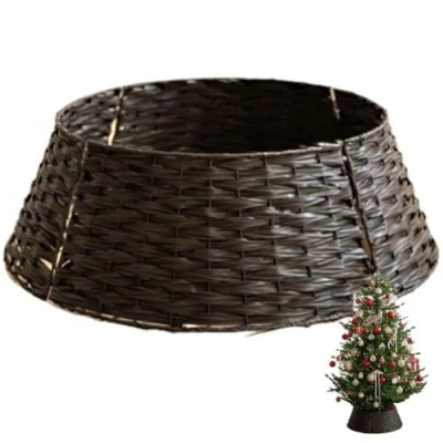 Image of Fituenly Wicker Christmas Tree Skirt 60cm Festive Xmas Stand Cover Traditional Decoration Rattan Basket Tidy Decor Perfect for Indoor Use
