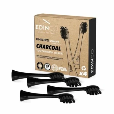 Image of Edinco Recyclable Daily Whitening Replacement Heads for Philips Sonicare Electric Toothbrushes, Deep Clean Results, Eco Friendly Products, Charcoal (Pack of 4)