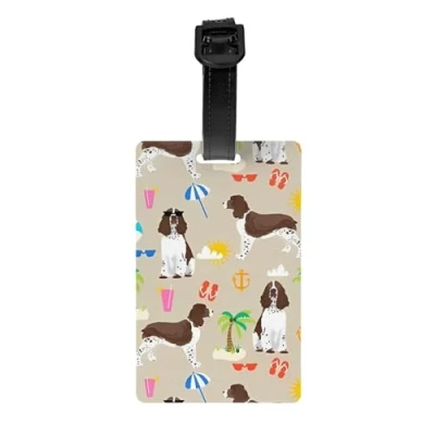 Image of Luggage Tags,PVC Name Tag Travel Suitcase Identifier ID Tags Durable Label,Springer Spaniel Beach Summer Tropical Vacation