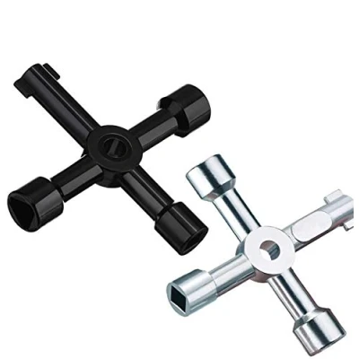 Image of Maveek Utility Key, 2 Pack 4 Way Multi Functional Cabinet Box Key for Electric Water Gas Meter Cupboard (Silver+Black)
