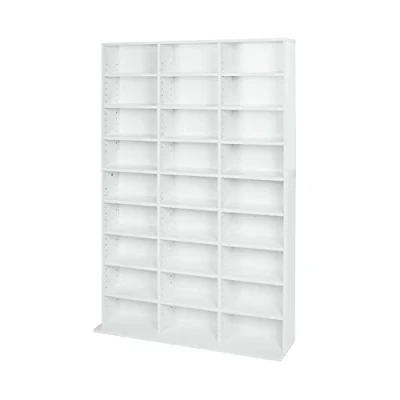 Image of Lillyvale CD Bookcase Storage Shelf Case Cabinet Rack Unit Tower Organizer Adjustable Wooden Book Bluray Video Games Up To 837 CD&#039;s (White)