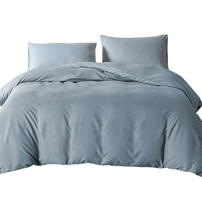 Image of King Size Duvet Bedding Cover Sets with 2pcs Pillowcases Soft Microfibre Polyester (Blue Grey)