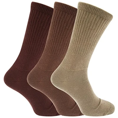 Image of Mens Extra Wide Comfort Fit Feet Diabetic Socks (3 Pairs), Assorted Brown, UK 6 11 EURO 39 45