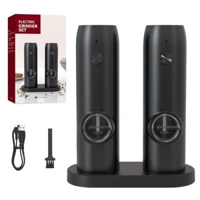 Image of USB Rechargeable Pepper Grinder Mills, Electric Salt and Set with Ceramic Grind LED Light Type Charge, Adjustable Coarseness, Automatic for Home, Kitchen