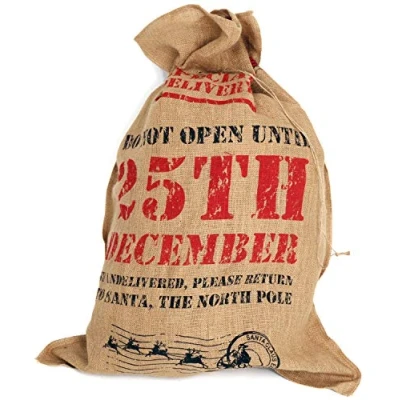 Image of Giant Handcrafted Hessian Jute Santa Sack Don&#039;t Open Until 25TH December Party Gift Stocking