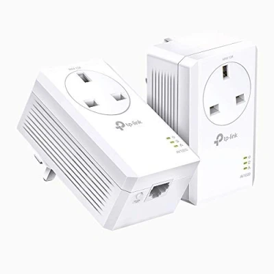 Image of TP Link TL PA7017P KIT 1 Port Gigabit Passthrough Powerline Starter Kit, Data transfer speed Up To 1000 Mbps, Ideal for HD/3D/4K video streaming UK Plug (Renewed)