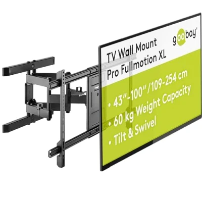 Image of Goobay 49746 TV Wall Mount Pro FULLMOTION (XL) 43&quot; to 100&quot; (109 254 cm), Fully Movable, Swivel/Tilt, 60 kg, Vesa Standard, Black