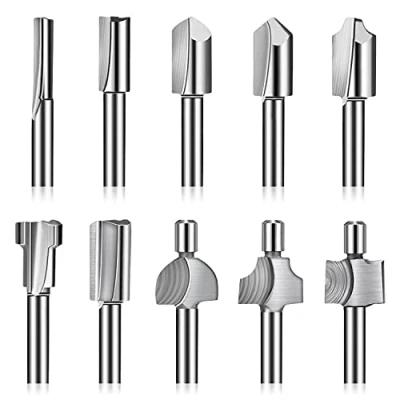 Image of Hakkin HSS Router Bits 10Pcs 3mm 1/8&quot; Mini Shank Carpentry Fit Dremel Foredom Rotary Tool Set for DIY Woodworking, Carving, Engraving, Drilling
