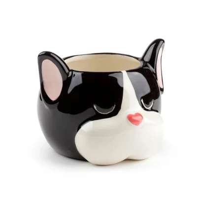 Image of Puckator French Bulldog Head Shaped Ceramic Indoor Freestanding Planter Plant Pot Decorative Pots House Basket Gifts Home Decoration Gift Planters For Women Flowerpot