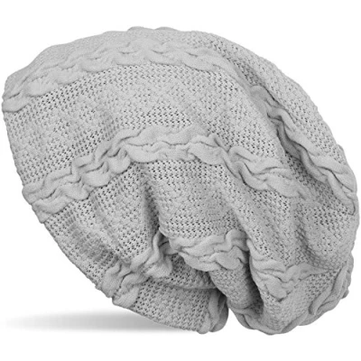 Image of styleBREAKER Warm fine Knit Beanie with Plait Pattern and Fleece Lining, Slouch Long Beanie, Unisex 04024131, Color:Light Grey