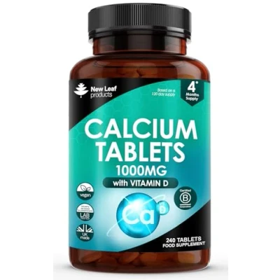 Image of Calcium and Vitamin D3 Tablets Supplement 240 High Strength Complex Made in The UK by New Leaf