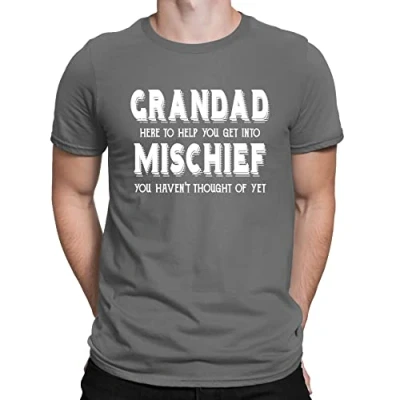 Image of Mens Grandad Help You Get Into Mischief Funny Slogan T Shirt Charcoal Grey (XL)