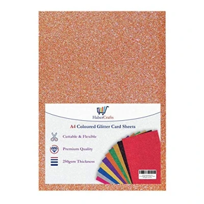 Image of A4 Bronze Glitter Card Paper Non Shed Sparkle Craft Sheets 250gsm Bling Crafting Cardstock Acid Free Making Scrapbooking Arts &amp; Crafts (Bronze 50 Sheets)