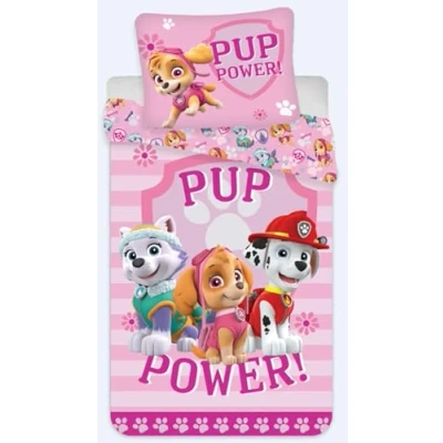 Image of BrandMac Paw Patrol Bedding Set, Duvet Cover 140 x 200 cm + Pillowcase 65 cm, Cotton, Pink, Marshall, Skye and Everest