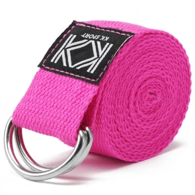 Image of KK Yoga Strap D Ring Buckle Adjustable, Non Slip, Sweat Wicking Exercise Straps For Maintaining Poses Durable &amp; Comfortable Helps In Improving Flexibility Physical Therapy (PINK)