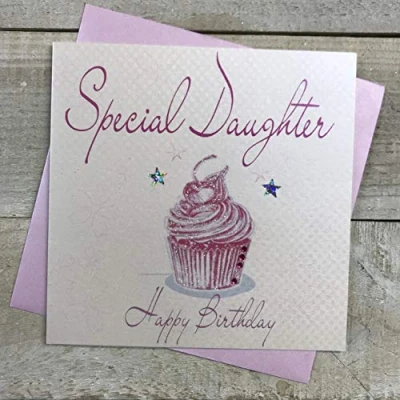 Image of white cotton cards Cupcake Special Daughter Happy Handmade Birthday Card, White, WB188