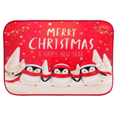 Image of Christmas Concepts® 59cm (23&quot;) &#039;Merry &amp; Happy New Year&#039; Penguin Design Non Slip Door Mat Decorations