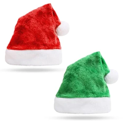 Image of FUIPVGI 2 PCS Christmas Hats,Red Green Santa Hat,40*30cm Hat for Adult, Luxury Father Hats Plush Xmas Claus Hat,for Decorations New Year Party Supplies (2 PCS)