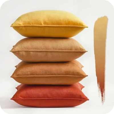 Image of Topfinel Yellow Cushion Covers 45cm x Summer Sofa Colorful Cushions Soft Pillow Case 18x18 Velvet Decorative Cover for Livingroom Bedroom Invisible Zipper,Set of 4