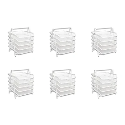 Image of OSCO White Wire Mesh 5 Tier Letter Tray 6 Pack A4 Desk File Organiser Paper Storage Office Document Sorter Paperwork Filing Easy Assembly H37.3 x W29.5 D34.0 cm