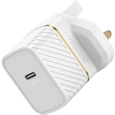 Image of OtterBox USB C PD GaN UK Wall Charger 30W, Fast for Smartphone and Tablet, Drop Tested, Rugged, Ultra Durable, White